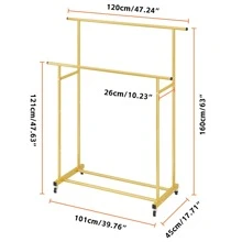 Double Rod Clothing Garment Rack,Rolling Hanging Clothes Rack,Portable Clothes Organizer for Bedroom,Living Room,Clothing Store - Gold - View 5