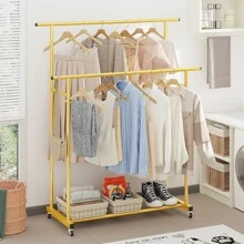Double Rod Clothing Garment Rack,Rolling Hanging Clothes Rack,Portable Clothes Organizer for Bedroom,Living Room,Clothing Store - Gold - View 1