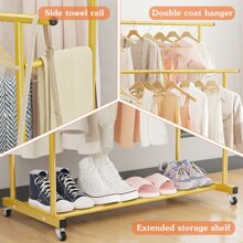 Double Rod Clothing Garment Rack,Rolling Hanging Clothes Rack,Portable Clothes Organizer for Bedroom,Living Room,Clothing Store - Gold - View 7