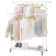 Double Rod Clothing Garment Rack,Rolling Hanging Clothes Rack,Portable Clothes Organizer for Bedroom,Living Room,Clothing Store - White - View 2