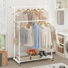 Double Rod Clothing Garment Rack,Rolling Hanging Clothes Rack,Portable Clothes Organizer for Bedroom,Living Room,Clothing Store - White - View 1