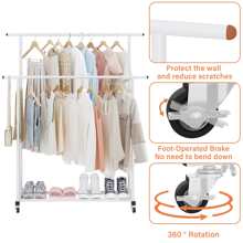 Double Rod Clothing Garment Rack,Rolling Hanging Clothes Rack,Portable Clothes Organizer for Bedroom,Living Room,Clothing Store - White - View 6