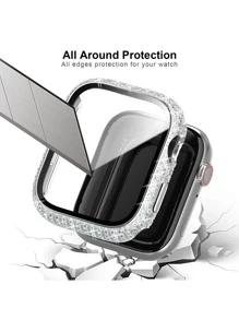2入組/套彩色閃亮水鑽 Apple Watch 保護殼，帶垂直鋼化玻璃屏幕保護膜，兼容 Apple Watch 8/7 系列，保護殼和屏幕保護膜一體，適合 41/45 毫米 - 粉色 - 查看 7