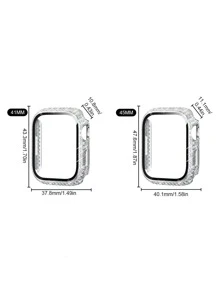 2入組/套彩色閃亮水鑽 Apple Watch 保護殼，帶垂直鋼化玻璃屏幕保護膜，兼容 Apple Watch 8/7 系列，保護殼和屏幕保護膜一體，適合 41/45 毫米 - 粉色 - 查看 8