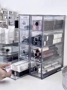 1入組透明4抽屜化妝收納盒，可堆疊儲物容器 - 無色 - 查看 1