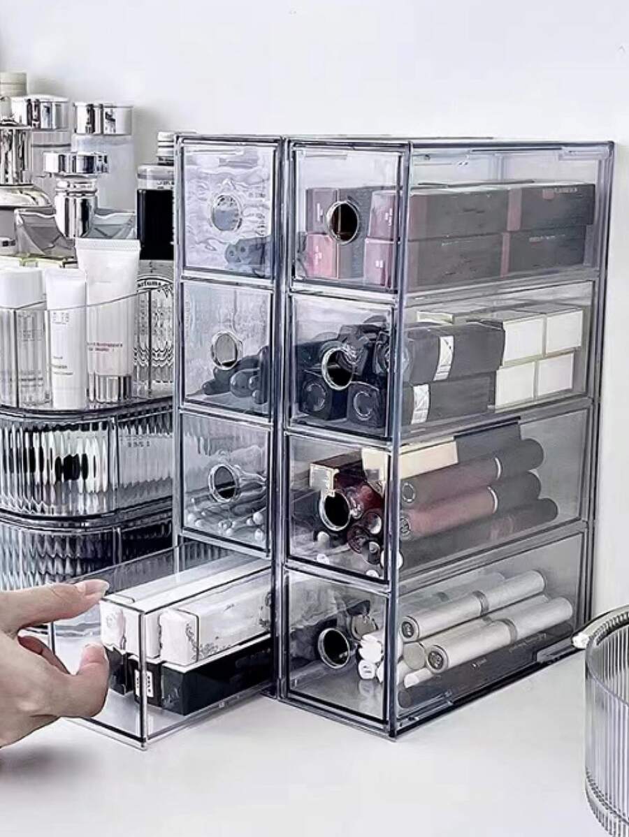 1入組透明4抽屜化妝收納盒，可堆疊儲物容器 - 無色 - 查看 1