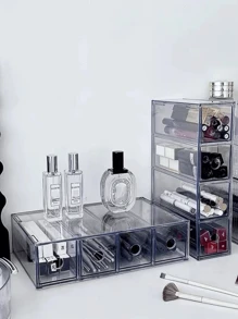 1入組透明4抽屜化妝收納盒，可堆疊儲物容器 - 無色 - 查看 6