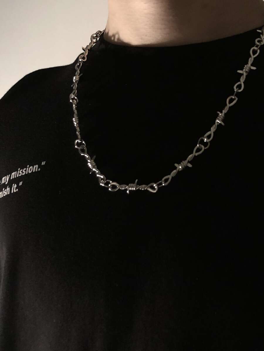 1入組嘻哈龐克金屬鉚釘項鍊適合男人及女人