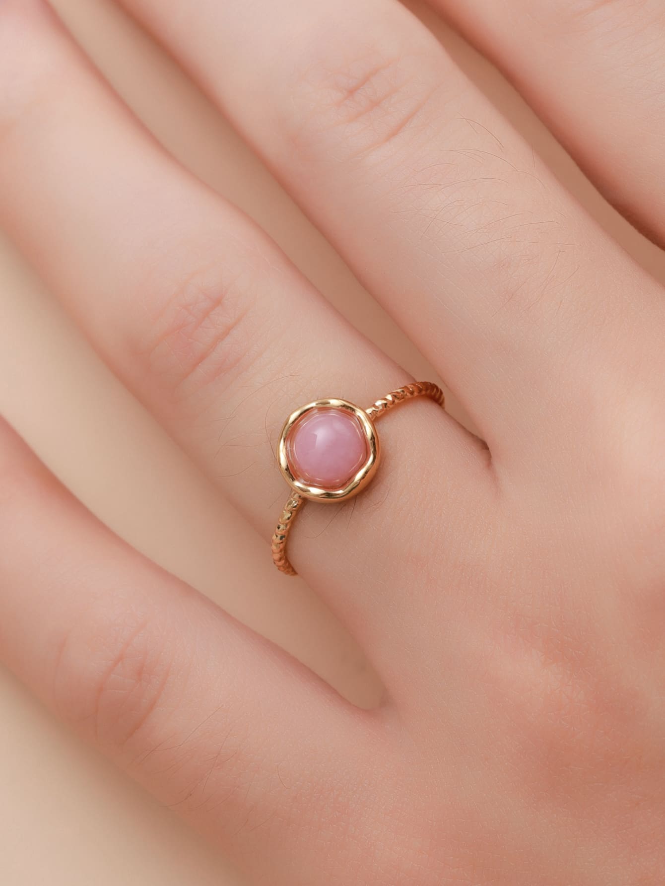 1入組時尚 14k 鍍金不銹鋼和天然石材裝飾開口戒指適合女士日常佩戴和送禮 - 彩色 - 查看 1