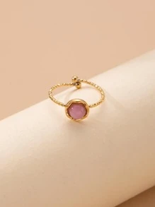1入組時尚 14k 鍍金不銹鋼和天然石材裝飾開口戒指適合女士日常佩戴和送禮 - 彩色 - 查看 5