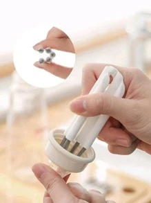 Bàn phím đa chức năng di động & Bàn chải nắp cốc có thân uốn cong để làm sạch các rãnh và khoảng trống - trắng - Xem 1