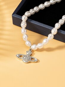 1 pieza Collar con colgante de moda para mujer talla grande vendido en plata, con surtido de estilos de adornos de strass, retratos, planetas, corazones, perlas, óvalos, joya elegante y vintage para fiesta y regalo