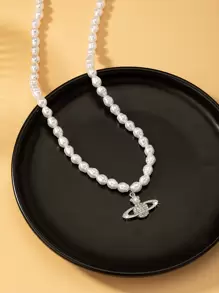 1 pieza Collar con colgante de moda para mujer talla grande vendido en plata, con surtido de estilos de adornos de strass, retratos, planetas, corazones, perlas, óvalos, joya elegante y vintage para fiesta y regalo