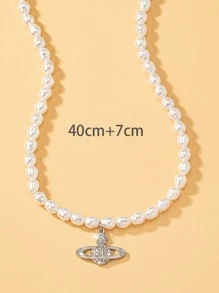 1 pieza Collar con colgante de moda para mujer talla grande vendido en plata, con surtido de estilos de adornos de strass, retratos, planetas, corazones, perlas, óvalos, joya elegante y vintage para fiesta y regalo