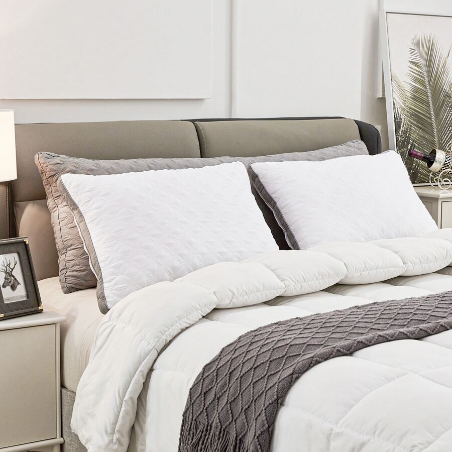 Premium Quilted Bed Pillows for Sleeping, Set of 2 Standard Size