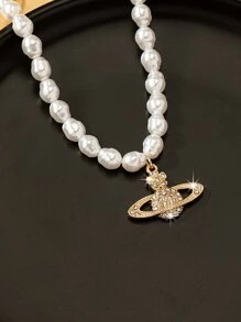 1 chiếc vòng cổ nhiều mặt thời trang dành cho nữ, có đính đá Rhinestone cổ điển, ngôi sao, trái tim, ngọc trai, mặt dây chuyền hình bầu dục, thích hợp cho tiệc tùng, đeo hàng ngày và làm quà tặng - trắng - Xem 4