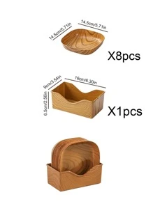 Bộ 8 khay nhựa kèm 1 giá đựng đồ, bộ khay đựng đồ ăn nhẹ họa tiết gỗ hiện đại làm quà tặng Giáng sinh cho gia đình - màu nâu - Xem 2