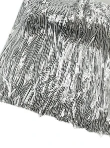 新品到貨彩色樹葉形狀閃閃發光亮片流蘇流蘇&蕾絲邊適用於服飾,窗簾裝飾用品,手工製作,在:20cm - 銀色 - 查看 4