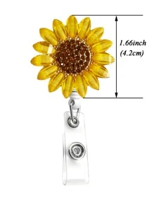 Retractable Rhinestone Sunflower Badge Reels Holders With Alligator Clip For Nurses, Doctor, Office Worker Back To School - Yellow - View 4