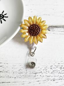 Retractable Rhinestone Sunflower Badge Reels Holders With Alligator Clip For Nurses, Doctor, Office Worker Back To School - Yellow - View 2