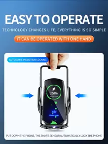 AmSengo 15W Qi Automatic Induction Wireless Car Charger Suitable For Wireless Charging Enabled Smartphones, Compatible With IPhone 16/15/14/13/12/11, Galaxy Series, Phone Holder, Back Induction Unlock, Smart Charger Over-Temperature Protection, Short-Circuit Protection, Over-Charging Protection, Front Body Protection, Easily Handle Complex Road Conditions, Suitable For Cars, Can Be A Holiday Gift - Black - View 4