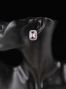 1pair Women's Alloy & Rhinestone Pale Pink Geometric Clip-on Earrings - Pink - View 3