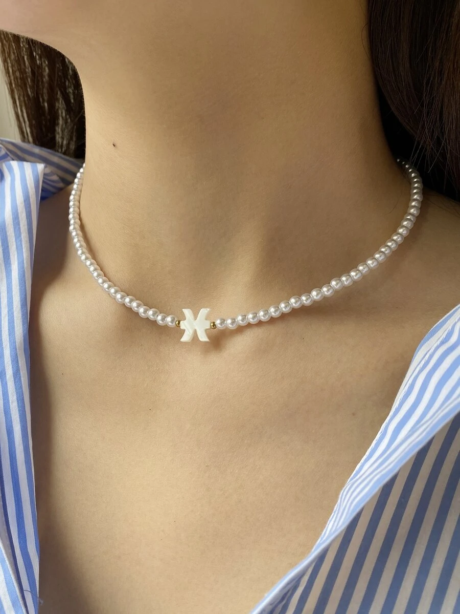 1 Miếng Đúng mốt 12 Trang trí chòm sao Ngọc trai giả Đính cườm Dây chuyền Đối với phụ nữ Để Trang Trí Hàng Ngày - trắng - Xem 1