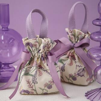 1pc Exquisite Printed Drawstring Gift Bag/ Festival Handbag, Purple