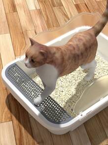 1 pieza medio cerrado Arenero para gato extra grande tamaño con antisalpicaduras diseño gato arena Caja para gatos - Blanco - Ver 3