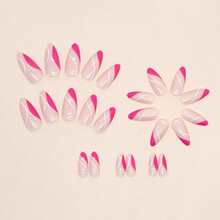 24入組/盒粉色杏仁形按壓指甲，帶三角形和對角線設計，1入組指甲銼和1入組雙面膠帶 - 彩色 - 查看 3