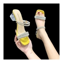 Low Heel Gorgeous Rhinestone Decorated Women's Sandals - Yellow - View 1