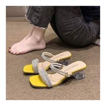 Low Heel Gorgeous Rhinestone Decorated Women's Sandals - Yellow - View 8