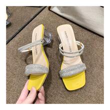 Low Heel Gorgeous Rhinestone Decorated Women's Sandals - Yellow - View 6