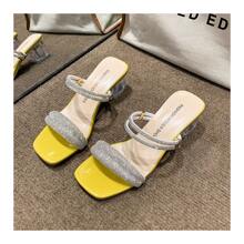 Low Heel Gorgeous Rhinestone Decorated Women's Sandals - Yellow - View 9