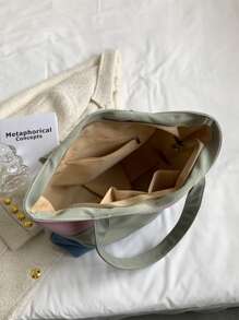 Canvas Women's Large Capacity Colour Block Shoulder Bag Casual Simple Commute Tote Handbag - Multicolor - View 6