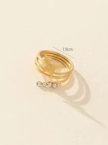 1入組時髦和優雅彈簧蝴蝶形狀不銹鋼女士戒指 - 金黃色 - 查看 3