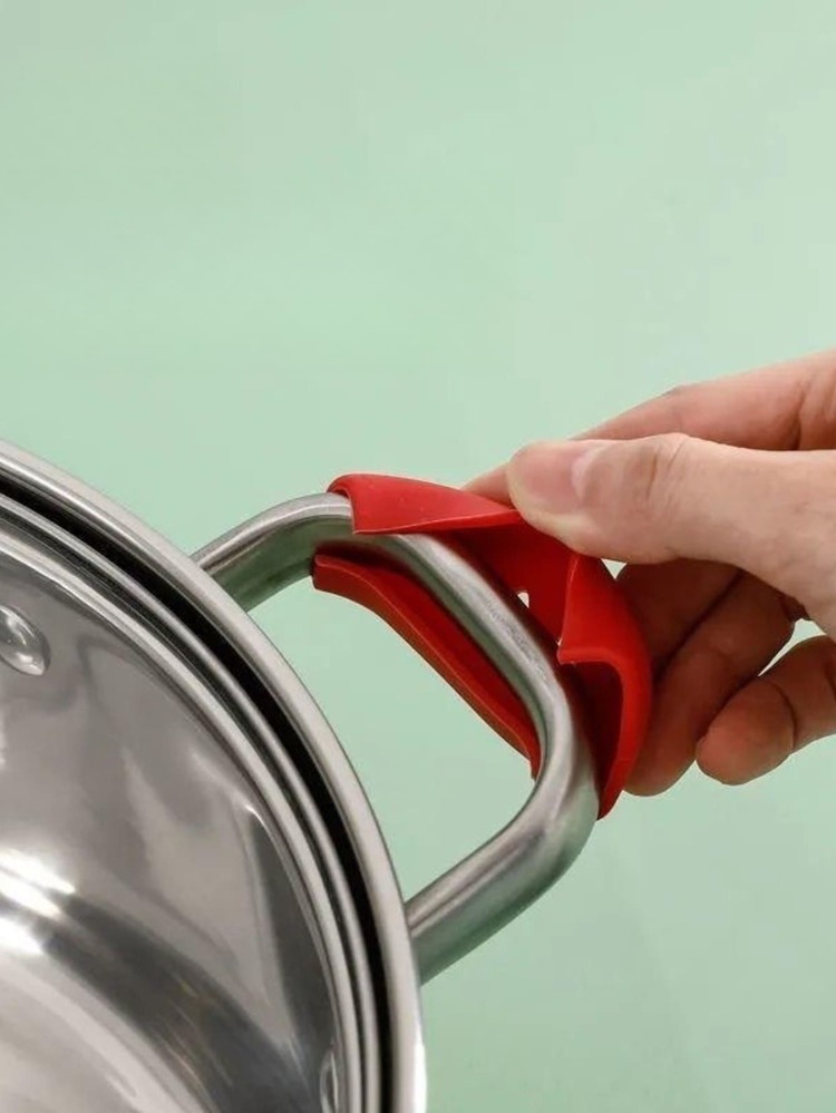 2入組矽膠鍋柄蓋，耐高溫耐磨，適用於砂鍋、蒸鍋、湯鍋等鍋蓋和手柄 - 紅色 - 查看 2