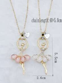 Niños 2 piezas Collar con colgante chica & con diseño de diamante de imitación y perla artificial aleación de zinc para mejores amigos