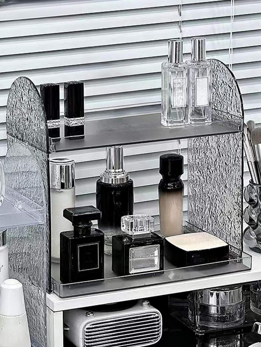 1入組冰川圖案透明雙層儲物架,模塊化儲物架 - 灰色 - 查看 1