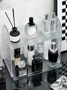 1入組冰川圖案透明雙層儲物架,模塊化儲物架 - 灰色 - 查看 3