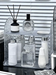 1入組冰川圖案透明雙層儲物架,模塊化儲物架 - 灰色 - 查看 2