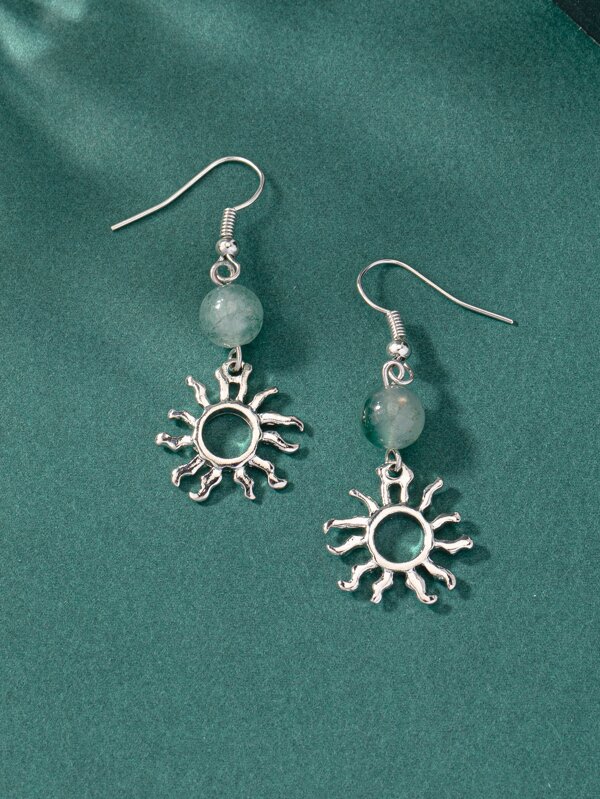 زوج من الأقراط المعلقة بتصميم شمس عتيق وعصري، هدية مجوهرات فاخرة وفريدة للأذن