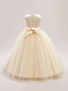 Vestido de gala largo con malla y decoración de flores para niñas preadolescentes, vestido de fiesta elegante para presentaciones escolares, banquetes, sin incluir tocado