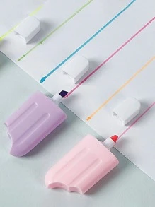 6 支迷你可爱冰淇淋形状荧光记号笔，适合学生使用，多种颜色，文具用品 - 彩色 - 查看 6