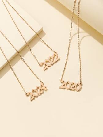 1pc Rose Decor Women's Casual & Fashionable & Minimalist Pendant Necklace With Number 2020