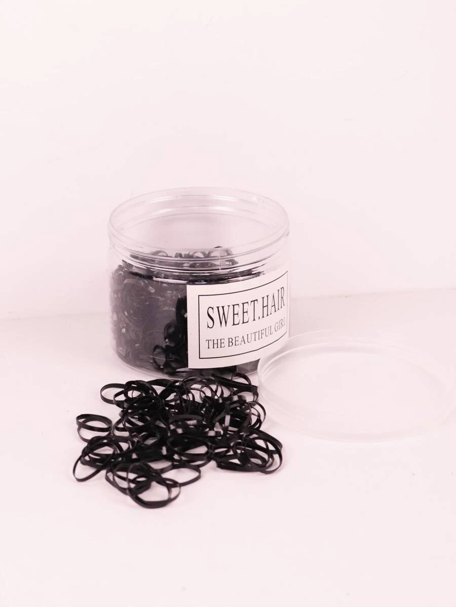 500 件黑色迷你橡膠髮帶罐裝，適合辮子、小馬尾辮、柔軟、有彈性的兒童髮帶 - 黑色 - 查看 1