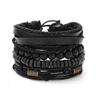 4pcs Fashionable Multilayer Wooden Beaded Bracelet For Men, Vintage Style