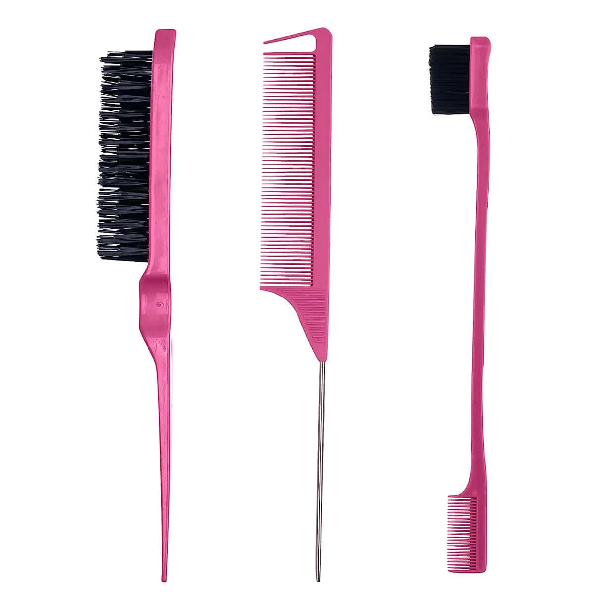 3 Piezas Set De Peines Para Peinado Que Incluye Cepillo De Pelo Para Hacer Crepé, Peine De Colas De Ratón Y Cepillo De Bordes Para Peinar, Cepillar Y Alisar El Cabello Para Mujeres - Rosa - Ver 1