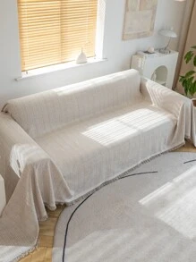 1pc Linen Sofa Throw Cover, Simple Style Dust Cover Anti-Cat Scratch Sofa Blanket, Ins Aesthetic