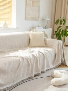 1pc Linen Sofa Throw Cover, Simple Style Dust Cover Anti-Cat Scratch Sofa Blanket, Ins Aesthetic